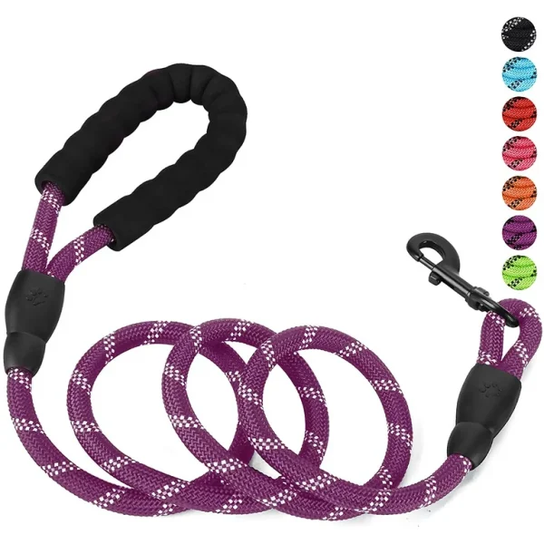 5ft 1/2in Strong BLACK Dog Leash for Large Dogs & Medium Size Dogs - Highly Reflective Heavy Duty Dog Rope Leash with Soft Padded Anti-Slip Handle- for 18-120 lbs Dogs