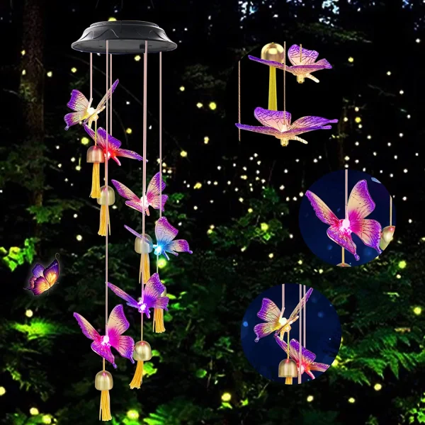 Black Color Butterfly Bell solar butterfly wind chimes butterfly gifts solar Bell butterfly lights outdoor solar hanging lights gardening gifts gifts