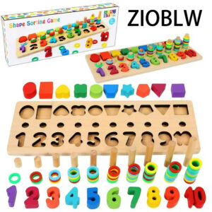 Wooden puzzle blocks numbers stacking