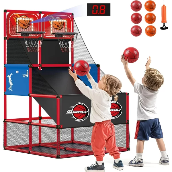 Kids Basketball Hoop Arcade Game Set with LED Light 8 Balls